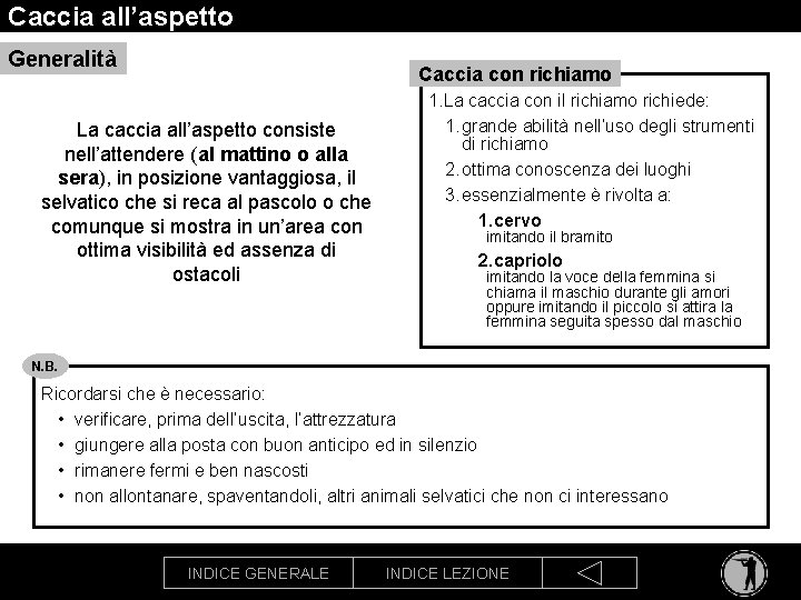 Caccia all’aspetto Generalità Caccia con richiamo La caccia all’aspetto consiste nell’attendere (al mattino o