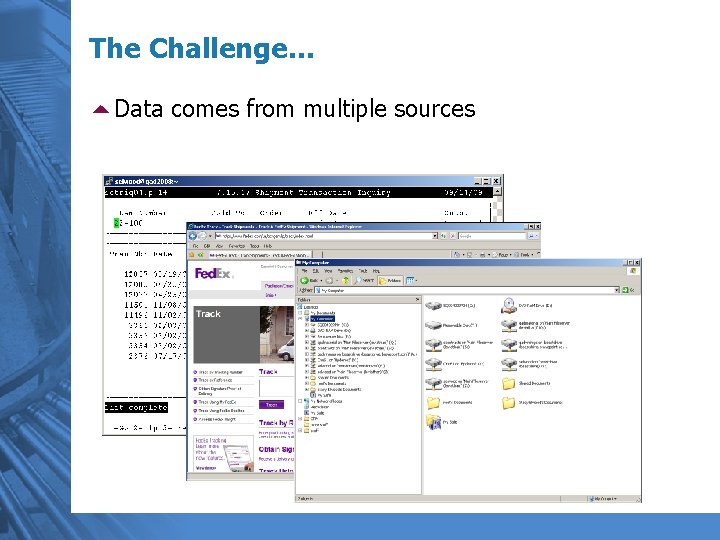 The Challenge… 5 Data comes from multiple sources 