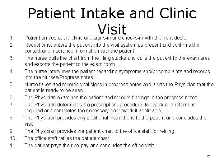1. 2. 3. 4. 5. 6. 7. 8. 9. 10. 11. Patient Intake and 1. 2. 3. 4. 5. 6. 7. 8. 9. 10. 11. Patient Intake and