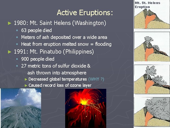 Active Eruptions: ► 1980: Mt. Saint Helens (Washington) § § § ► 63 people