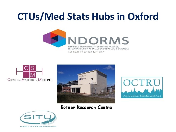 CTUs/Med Stats Hubs in Oxford Botnar Research Centre 