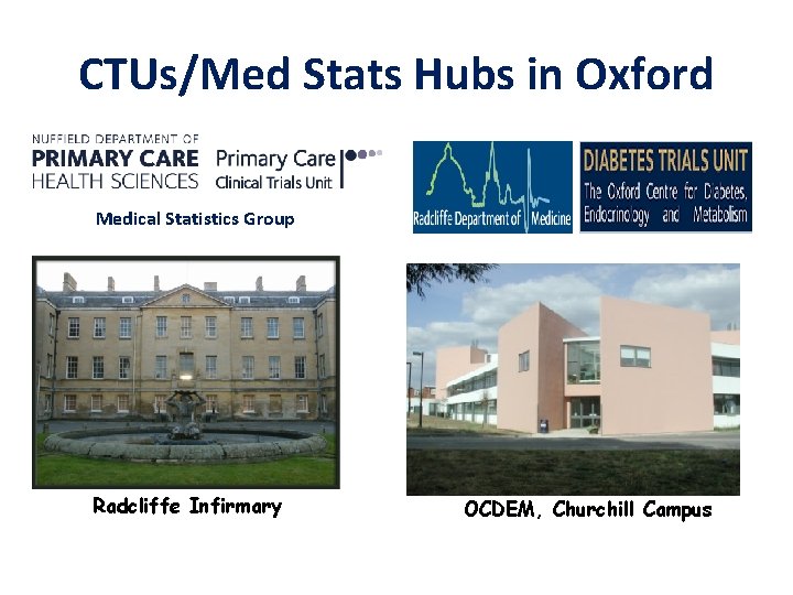 CTUs/Med Stats Hubs in Oxford Medical Statistics Group Radcliffe Infirmary OCDEM, Churchill Campus 
