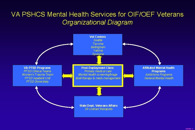 VA PSHCS Mental Health Services for OIF/OEF Veterans Organizational Diagram Vet Centers Seattle Tacoma