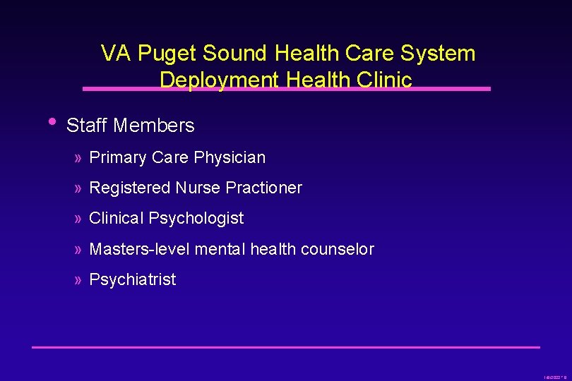 VA Puget Sound Health Care System Deployment Health Clinic • Staff Members » Primary
