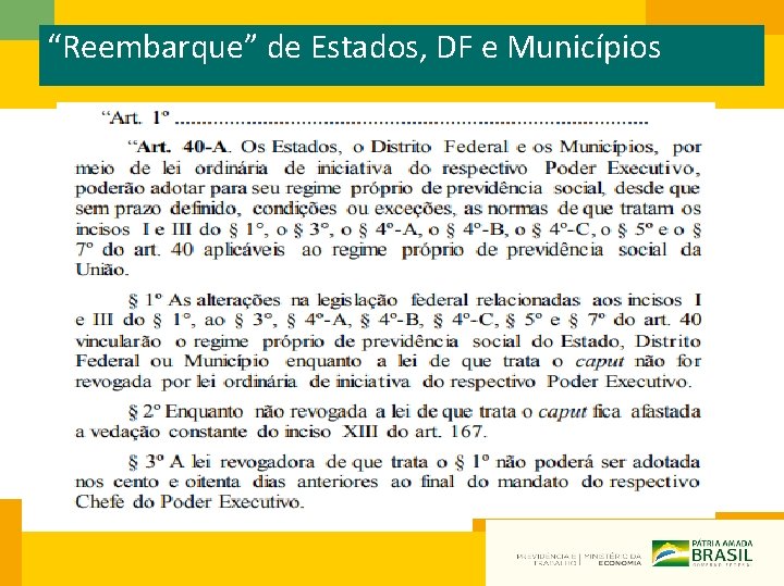 “Reembarque” de Estados, DF e Municípios 