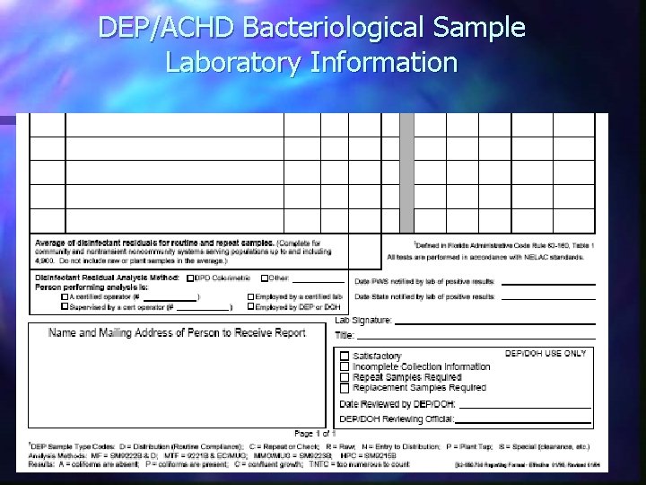 DEP/ACHD Bacteriological Sample Laboratory Information DEP/ACHD Bacteriological Sample Laboratory Information