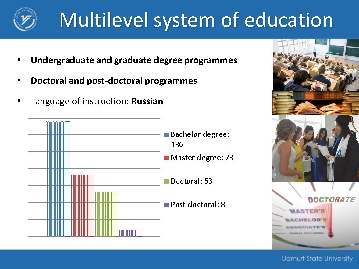 Multilevel system of education • Undergraduate and graduate degree programmes • Doctoral and post-doctoral