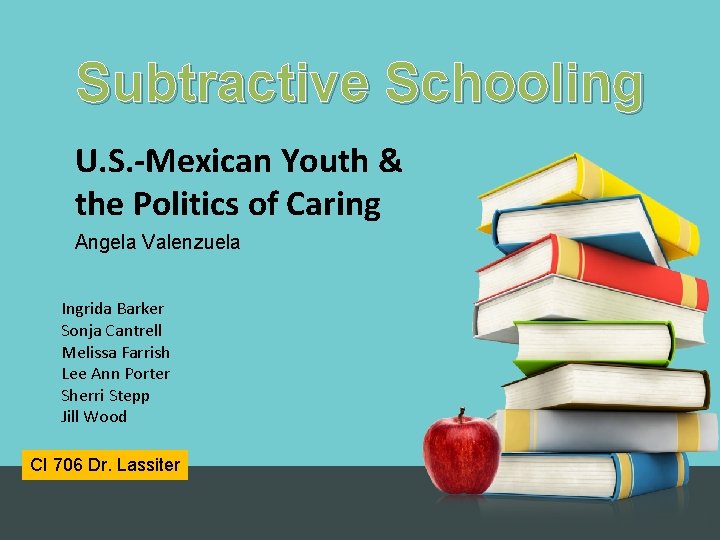 Subtractive Schooling U. S. -Mexican Youth & the Politics of Caring Angela Valenzuela Ingrida