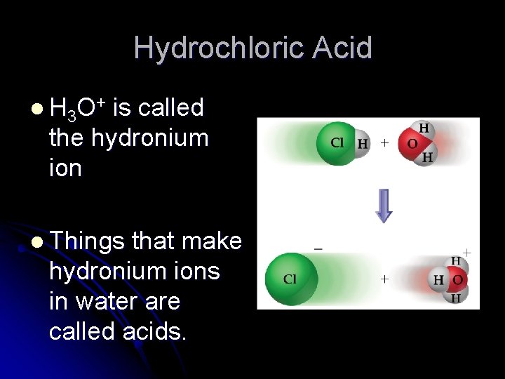 Hydrochloric Acid l H 3 O + is called the hydronium ion l Things