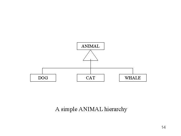 ANIMAL DOG CAT WHALE A simple ANIMAL hierarchy 14 