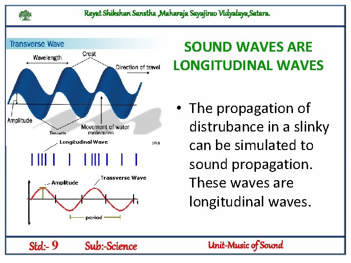 Rayat Shikshan Sanstha , Maharaja Sayajirao Vidyalaya, Satara. SOUND WAVES ARE LONGITUDINAL WAVES •