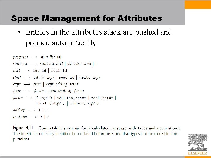 Space Management for Attributes • Entries in the attributes stack are pushed and popped