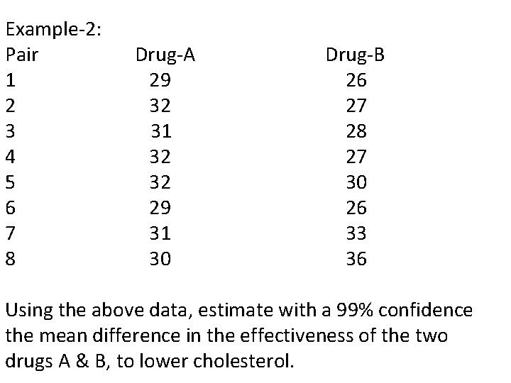 Example-2: Pair 1 2 3 4 5 6 7 8 Drug-A 29 32 31