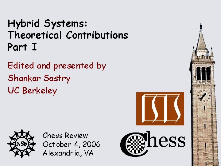 Hybrid Systems: Theoretical Contributions Part I Edited and presented by Shankar Sastry UC Berkeley