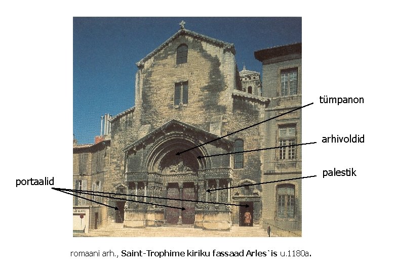 tümpanon arhivoldid palestik portaalid romaani arh. , Saint-Trophime kiriku fassaad Arles`is u. 1180 a.