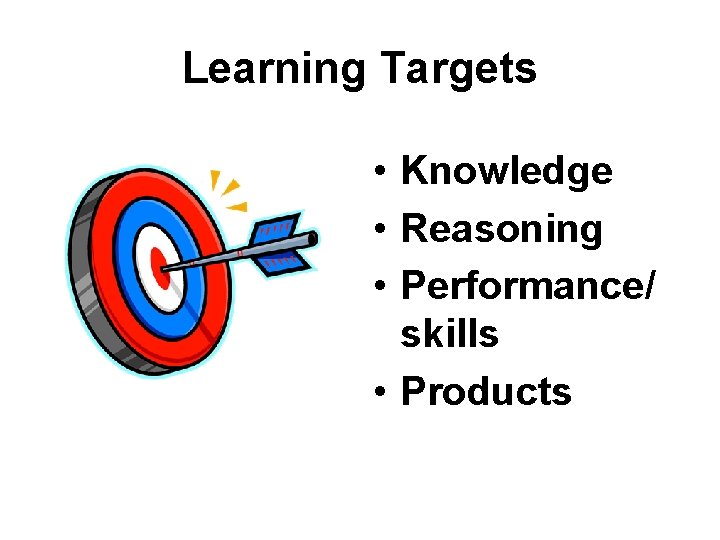 Learning Targets • Knowledge • Reasoning • Performance/ skills • Products 