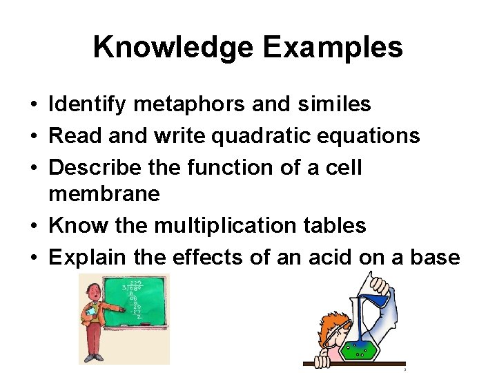 Knowledge Examples • Identify metaphors and similes • Read and write quadratic equations •