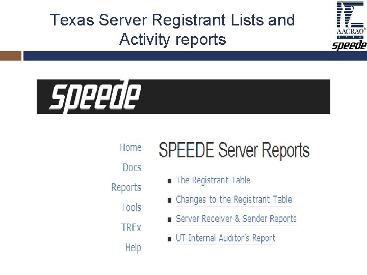 Texas Server Registrant Lists and Activity reports Texas Server Registrant Lists and Activity reports