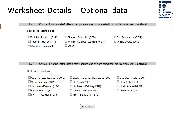 Worksheet Details – Optional data Worksheet Details – Optional data