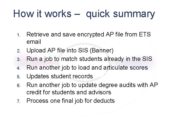 How it works – quick summary 1. 2. 3. 4. 5. 6. 7. Retrieve How it works – quick summary 1. 2. 3. 4. 5. 6. 7. Retrieve