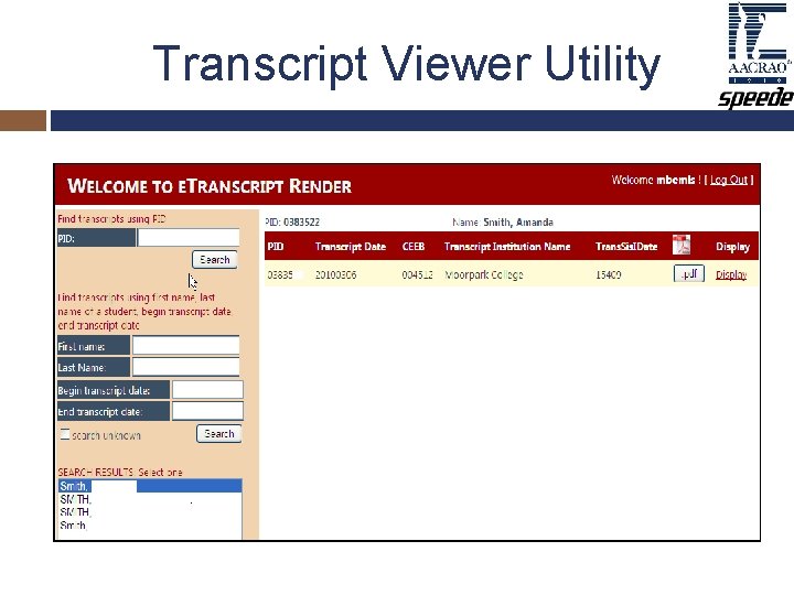 Transcript Viewer Utility Transcript Viewer Utility