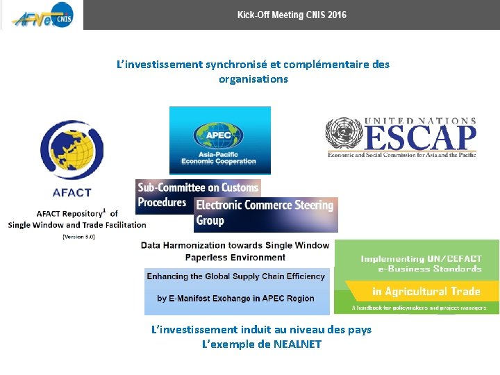 L’investissement synchronisé et complémentaire des organisations L’investissement induit au niveau des pays L’exemple de