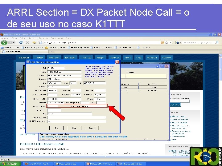 ARRL Section = DX Packet Node Call = o de seu uso no caso