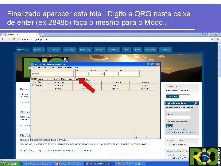 Finalizado aparecer esta tela. . . Digite a QRG nesta caixa de enter (ex