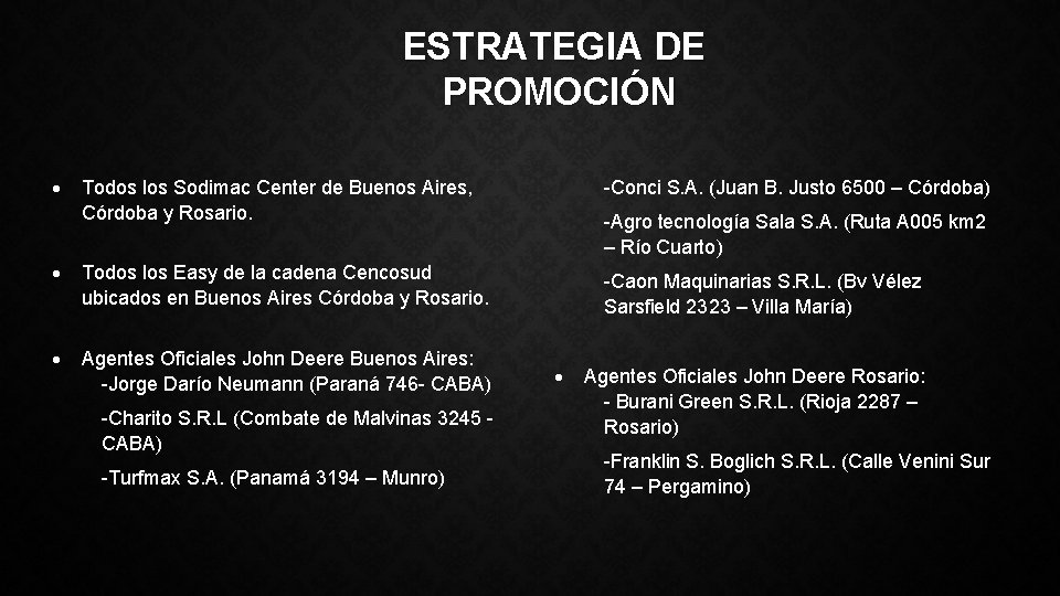 ESTRATEGIA DE PROMOCIÓN Todos los Sodimac Center de Buenos Aires, Córdoba y Rosario. -Conci