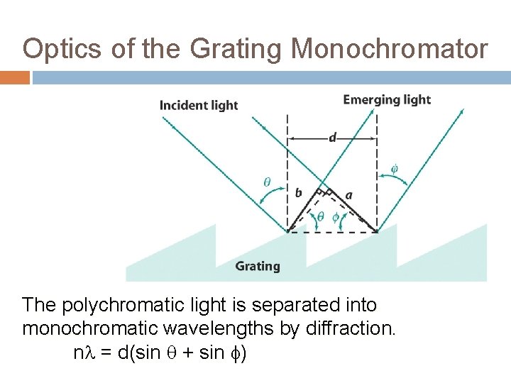 Optics of the Grating Monochromator The polychromatic light is separated into monochromatic wavelengths by