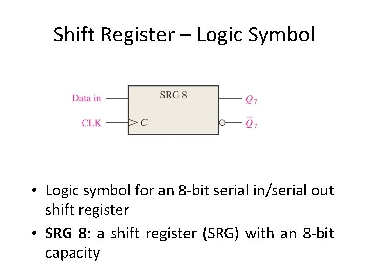 Shift Register – Logic Symbol • Logic symbol for an 8 -bit serial in/serial