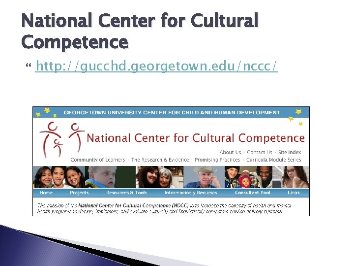 National Center for Cultural Competence http: //gucchd. georgetown. edu/nccc/ 