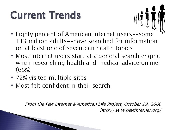 Current Trends Eighty percent of American internet users--some 113 million adults--have searched for information