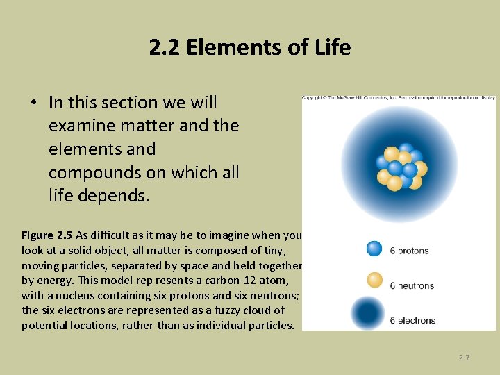 2. 2 Elements of Life • In this section we will examine matter and
