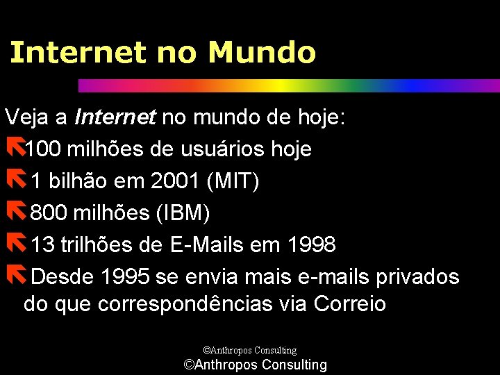 Internet no Mundo Veja a Internet no mundo de hoje: ë 100 milhões de