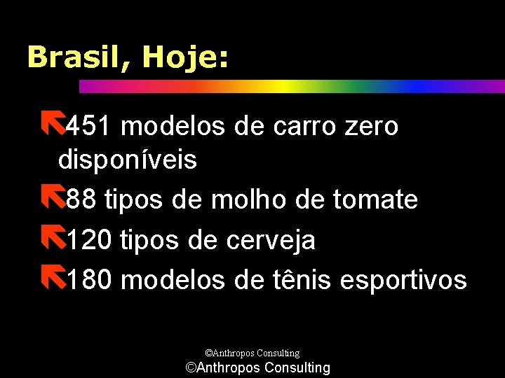 Brasil, Hoje: ë 451 modelos de carro zero disponíveis ë 88 tipos de molho
