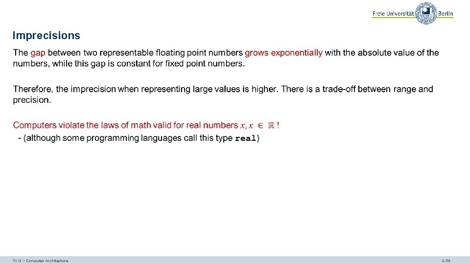 Imprecisions TI II – Computer Architecture 2. 50 