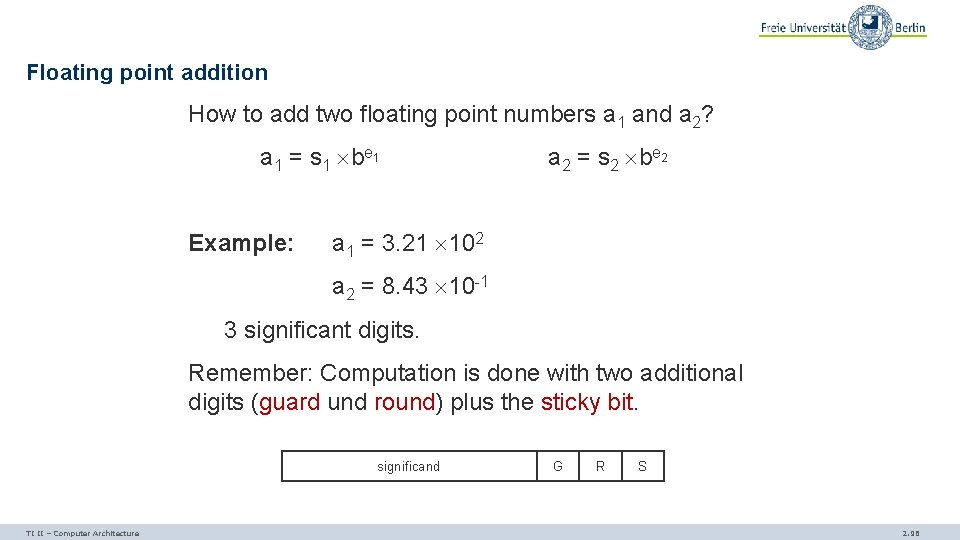 Floating point addition How to add two floating point numbers a 1 and a