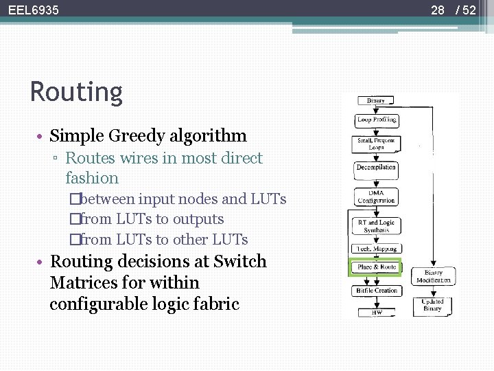 28 / 52 EEL 6935 Routing • Simple Greedy algorithm ▫ Routes wires in