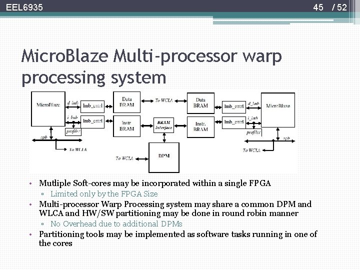 EEL 6935 45 / 52 Micro. Blaze Multi-processor warp processing system • Mutliple Soft-cores