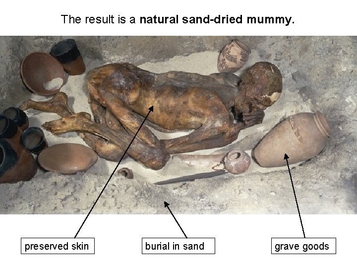 The result is a natural sand-dried mummy. preserved skin burial in sand grave goods