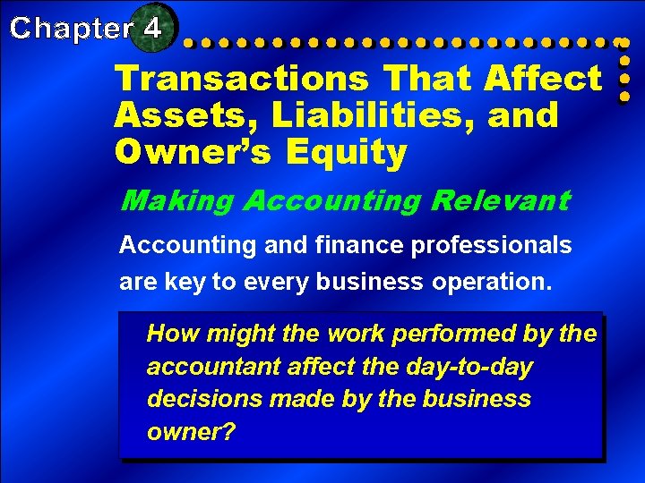 Transactions That Affect Assets, Liabilities, and Owner’s Equity Making Accounting Relevant Accounting and finance