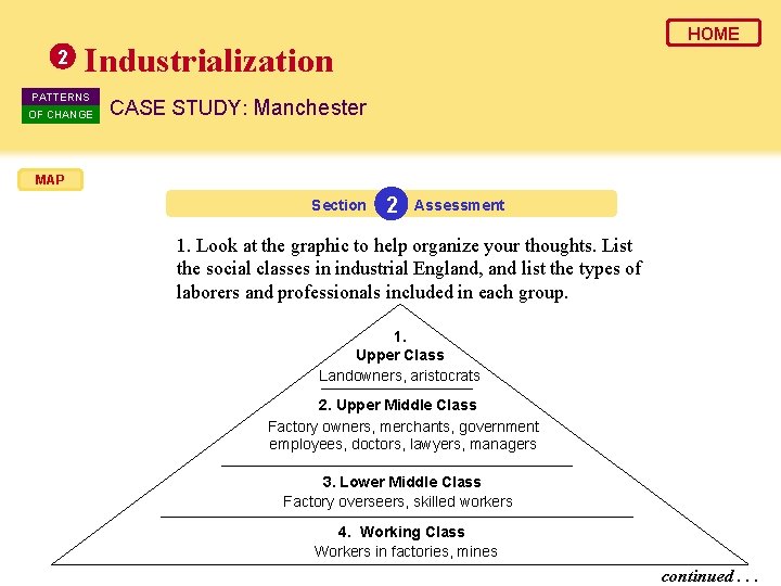 2 HOME Industrialization PATTERNS OF CHANGE CASE STUDY: Manchester MAP Section 2 Assessment 1.