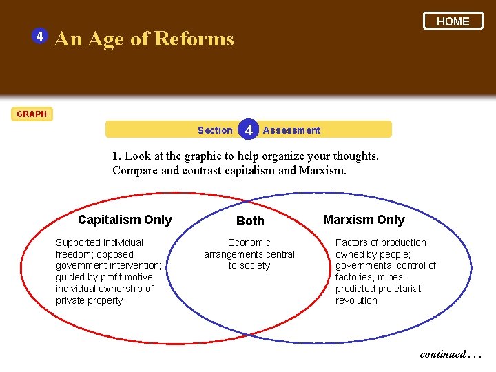 4 HOME An Age of Reforms GRAPH Section 4 Assessment 1. Look at the