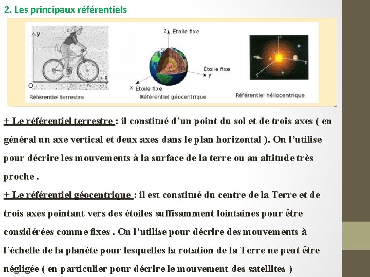 2. Les principaux référentiels + Le référentiel terrestre : il constitué d’un point du 2. Les principaux référentiels + Le référentiel terrestre : il constitué d’un point du