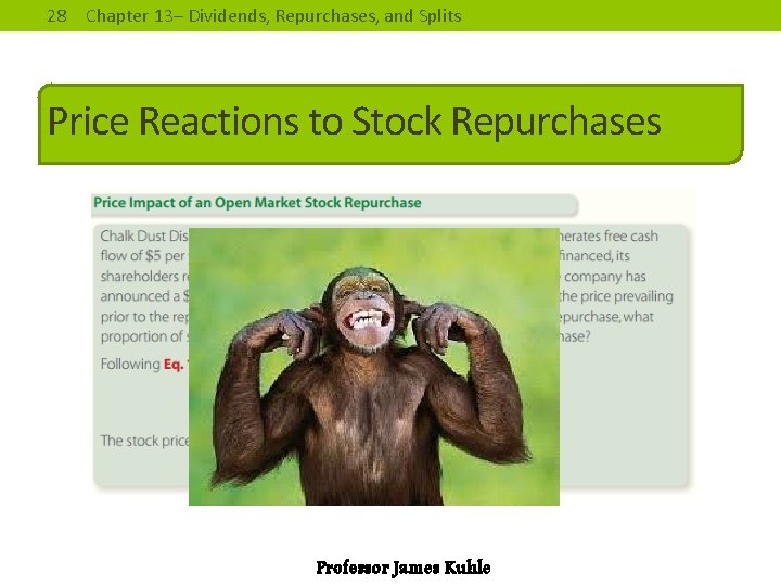 28 Chapter 13– Dividends, Repurchases, and Splits Price Reactions to Stock Repurchases Professor James