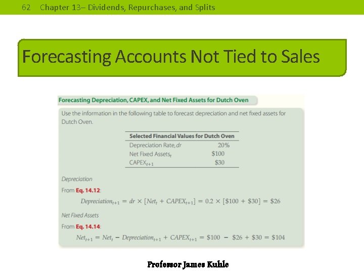 62 Chapter 13– Dividends, Repurchases, and Splits Forecasting Accounts Not Tied to Sales Professor