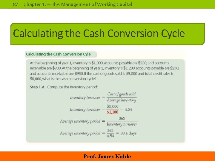 87 Chapter 15– The Management of Working Capital Calculating the Cash Conversion Cycle Prof.