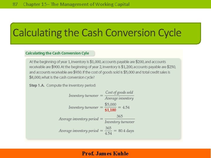 87 Chapter 15– The Management of Working Capital Calculating the Cash Conversion Cycle Prof.