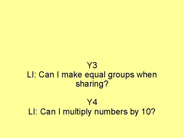 Y 3 LI: Can I make equal groups when sharing? Y 4 LI: Can